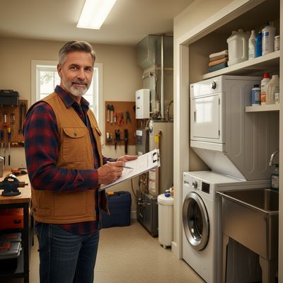 Homeowner reviewing home appliance wattage list with calculator